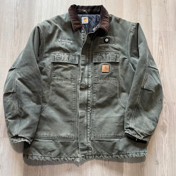 Men's Carhartt Moss Green Insulated Quilted Arctic Duck Work Jacket Coat Sz XLT